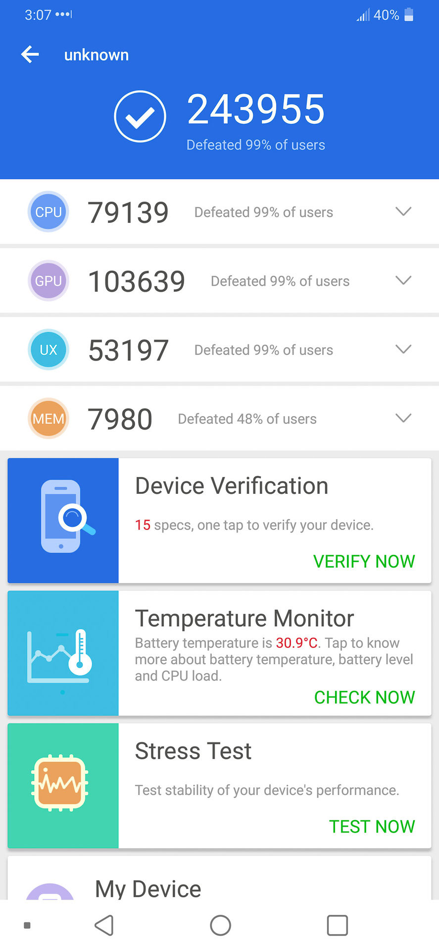 antutu LG 7 Thing benchmark performance test overall score