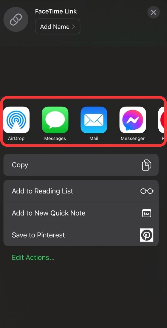 FaceTime share link