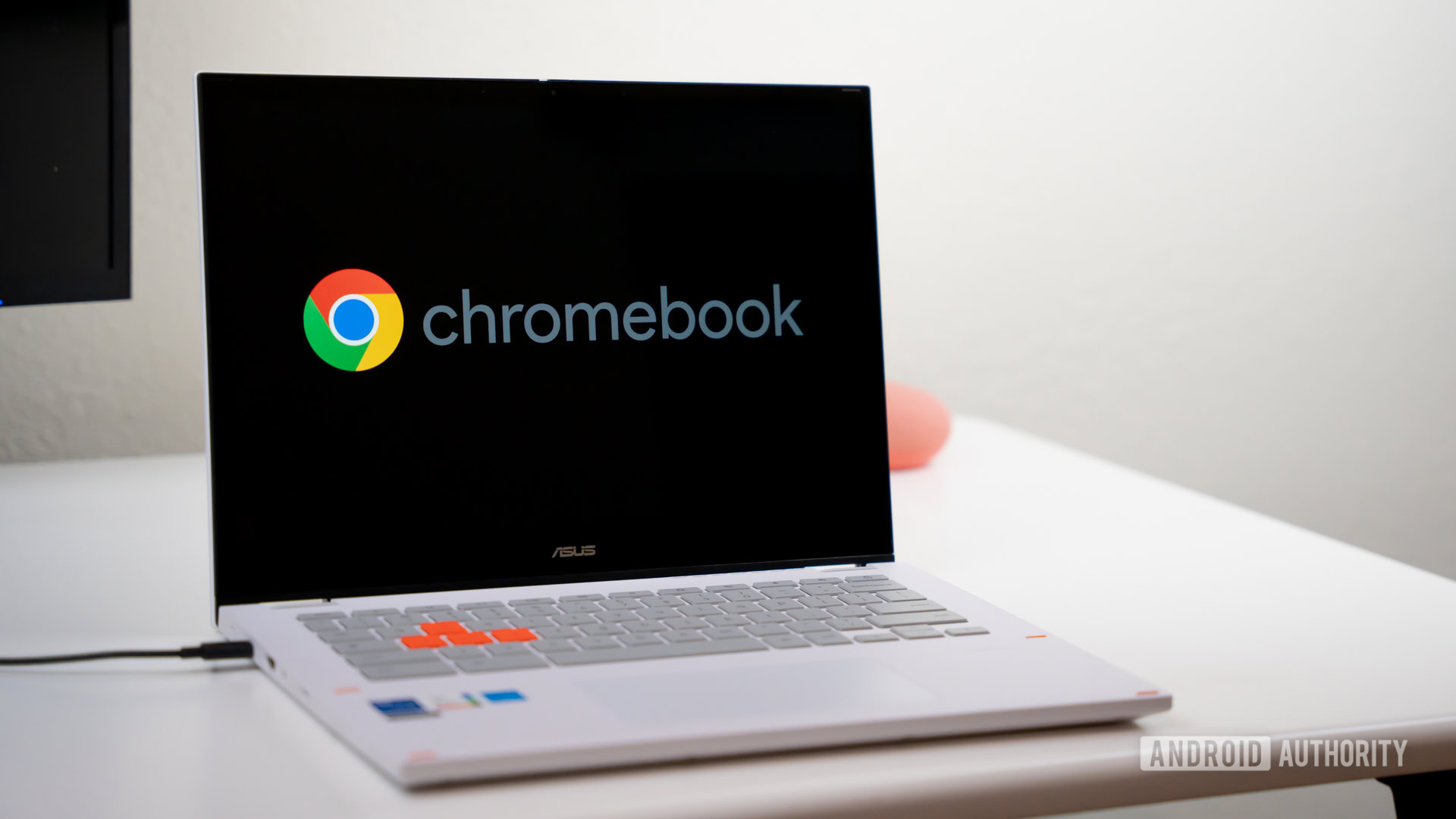 Chromebook with Chromebook logo on screen stock photo (3) Chromebook with Chromebook logo on screen stock photo (3)