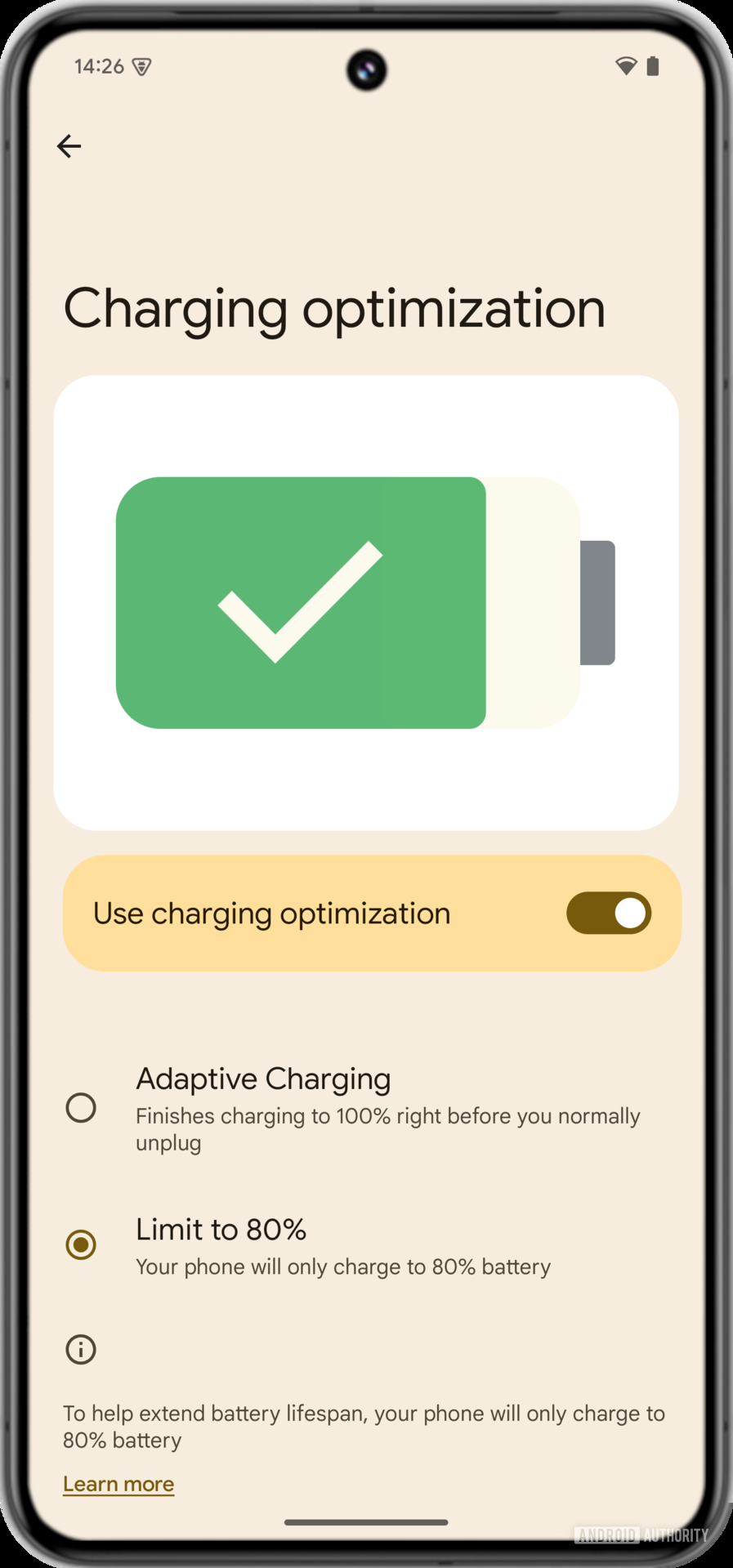 Android 15 charging optimization limit to 80