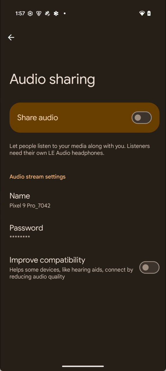 Audio sharing preferences in Android 16 DP1