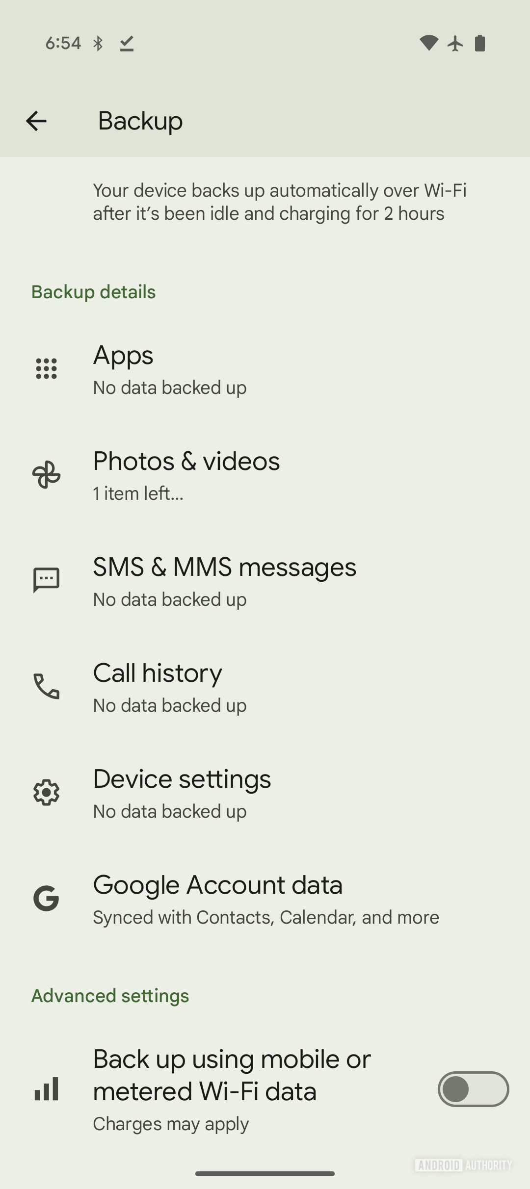 Google Play Services Current Device Backup page (1)