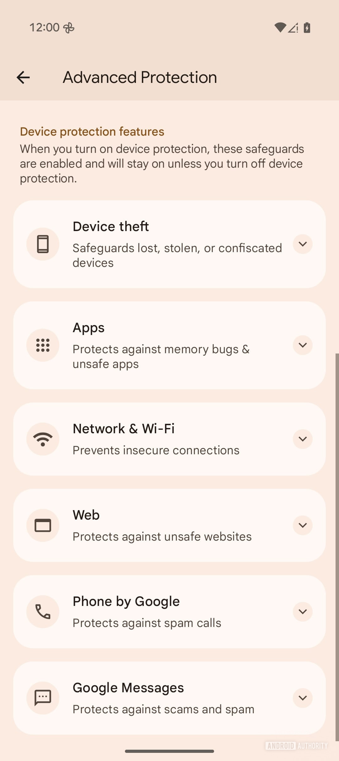 Android 16 beta 4 advanced protection mode categories